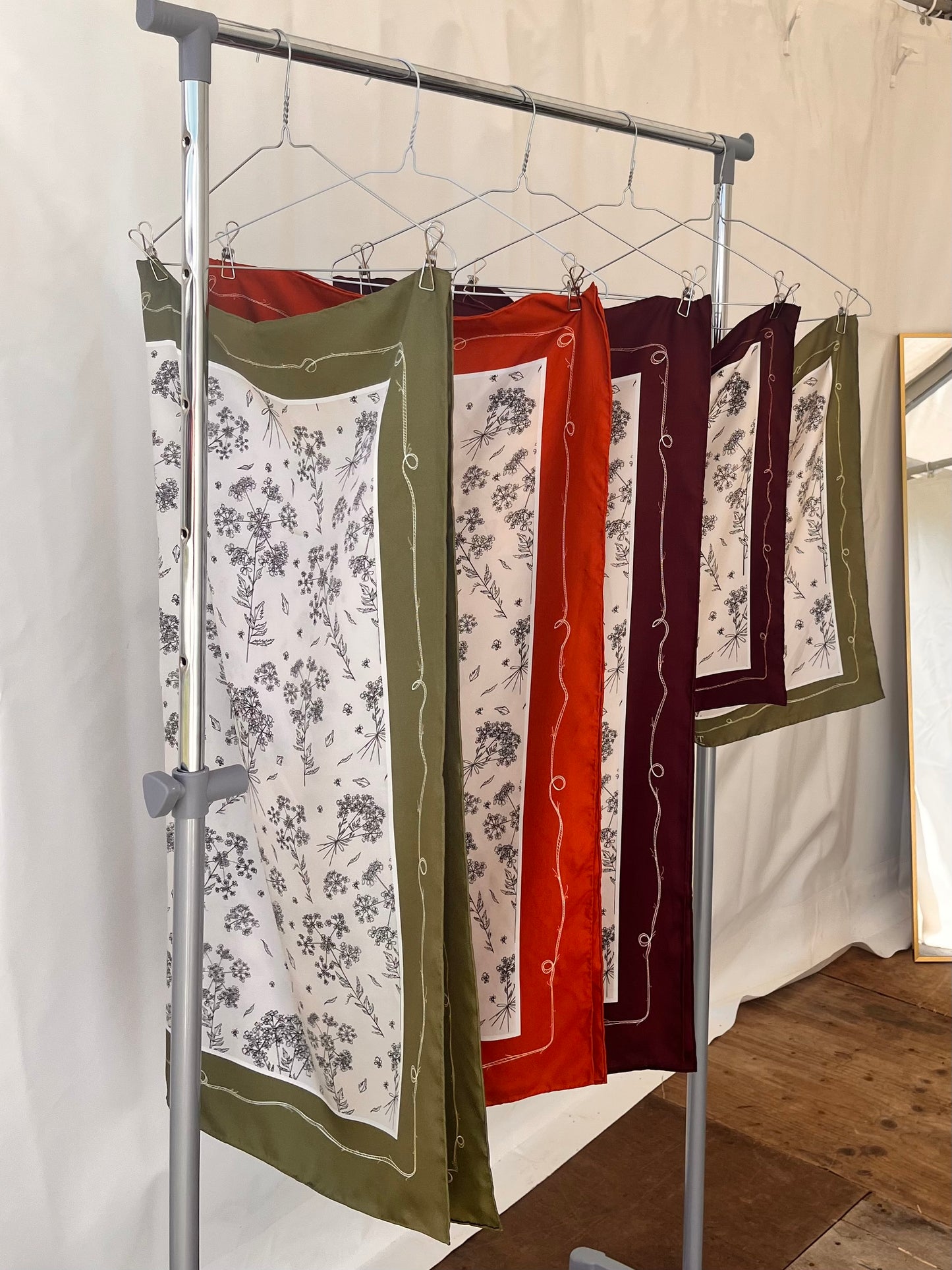 Burnt Orange Cow Parsley Scarf (Large) - 100% Silk