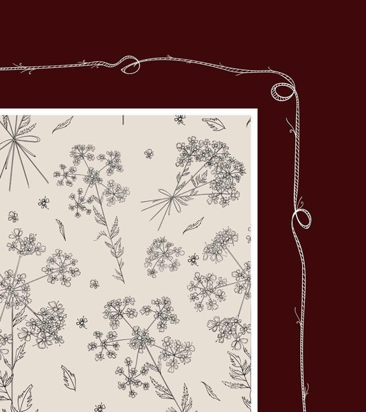 Dark Cherry Cow Parsley Scarf (Large) - 100% Silk