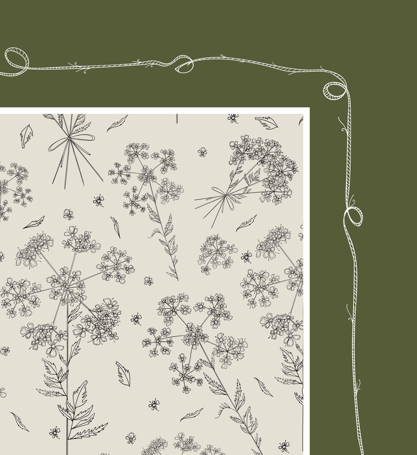 Evergreen Cow Parsley Scarf (Large) - 100% Silk