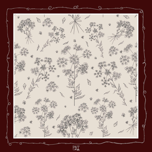 Dark Cherry Cow Parsley Scarf (Small) - 100% Silk