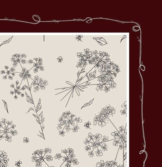 Dark Cherry Cow Parsley Scarf (Small) - 100% Silk