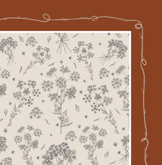 Burnt Orange Cow Parsley Scarf (Large) - 100% Silk