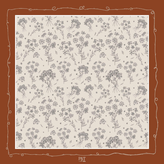 Burnt Orange Cow Parsley Scarf (Large) - 100% Silk