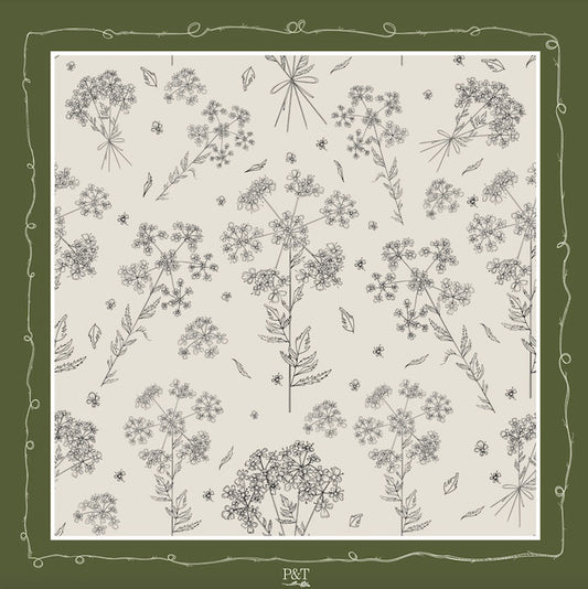 Evergreen Cow Parsley Scarf (Small) - 100% Silk