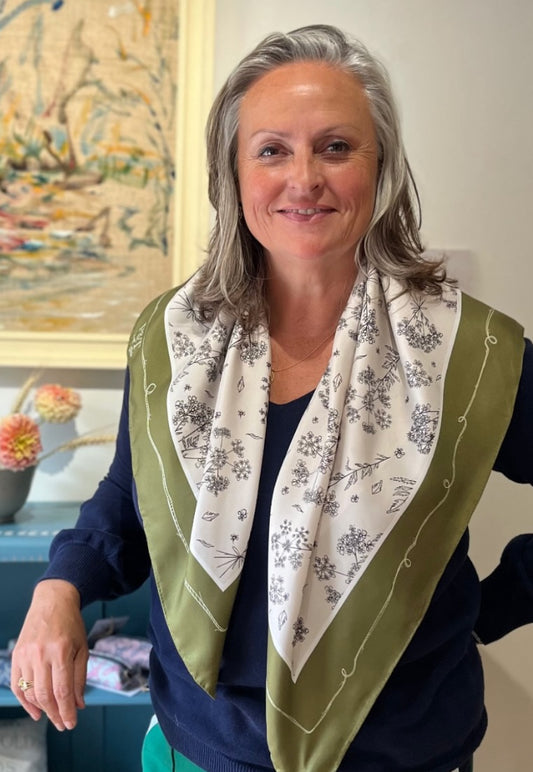 Evergreen Cow Parsley Scarf (Large) - 100% Silk