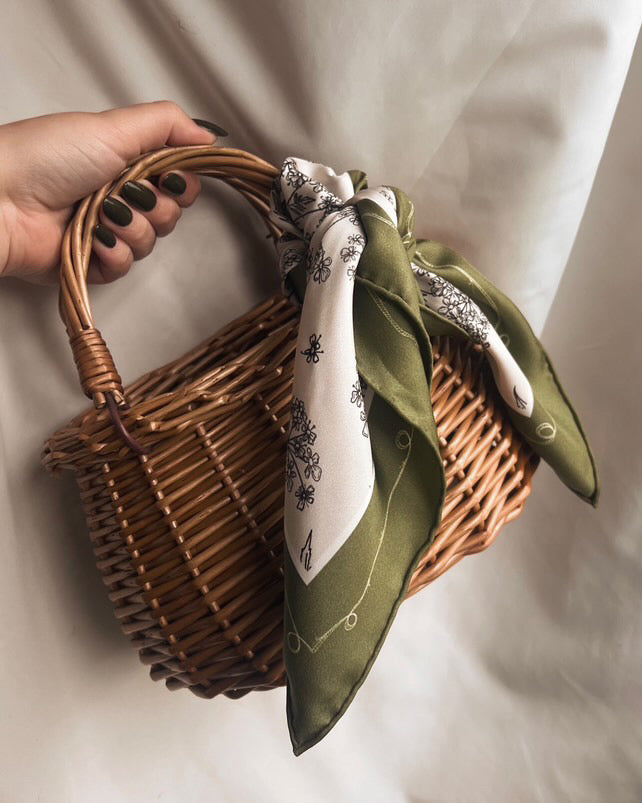 Evergreen Cow Parsley Scarf (Small) - 100% Silk